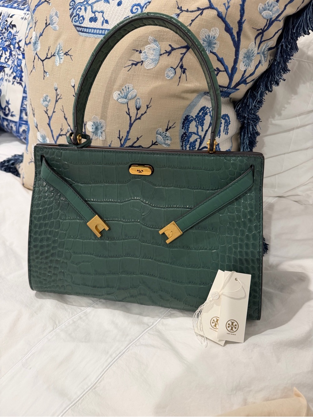Lee Radziwell Green Croc-Embossed Women’s Tory Burch bag.